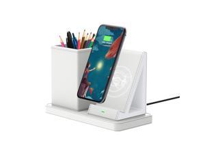 KINGFOM Wireless Charger with Desk Organizer, Pen Holder + Qi-Certified Wireless Charging Station for iPhone/Samsung/Huawei/Xiaomi/Android, White