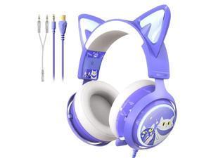SOMIC Cat Headphones, Purple Gaming Headset 3.5 Cat Ear Headphones with Retractable Mic Noise Cancelling, 7.1 Stereo Sound, Kitty Headphones with LED Light for PC, Laptop, PS4/5, Xbox One, Smartphones