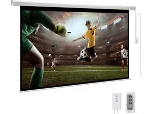 100inch Motorized Projection Screen,100 Inch 16:9 4K 3D HD Electric Projector Screen, Wall/Ceiling Mounted White Projection Screen with Two Remote Controls for Indoor & Outdoor Use