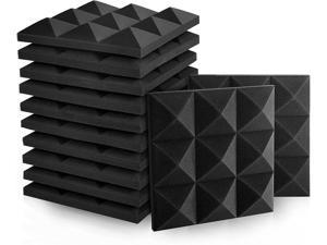 Acoustic Foam Panels - Pyramid Recording Studio Wedge Tiles - 2" X 12" X 12" Isolation Treatment for Walls and Ceiling (12 Pack, Black)