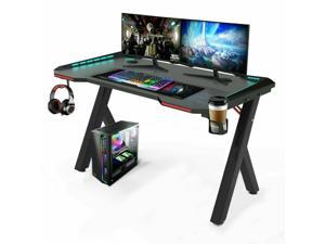 RGB LED Lights Gaming Computer Desk Carbon Effect Racing Table Workstation Home