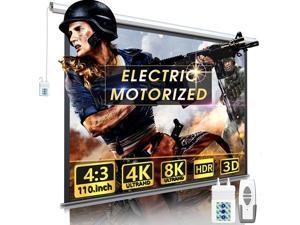 110" Motorized Projector Screen - Indoor and Outdoor Movies Screen 110 inch Electric 4:3 Projector Screen W/Remote Control Suitable for 8K 4K HDR 3D