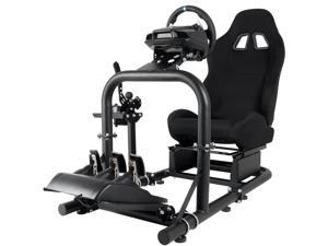 Racing Simulator Cockpit Frame with Real Blackseat Racing Wheel Stand Fits Logitech G923 G29 G920 Thrustmaster Fanatec Adjustable with Support Seat Not Included Steering wheel pedal and handbrake