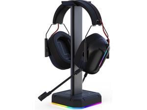Headphone Stand with Single Rolling RGB Light for Desk PC Gaming HeadsetAluminum Alloy Connecting Rod and NonSlip Rubber Pad Suitable for All Over Ear Headphone  Black