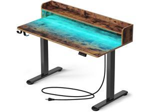 Standing Desk with LED Lights  Charging Station 47 Height Adjustable Desk with Monitor Stand Electric Gaming Desk with 2 Headphone Hooks Sit Stand Home Office Desk Rustic Brown