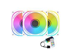 120mm RGB Case Fans 12V Quiet Gaming PC Computer LED CPU Cooler Chassis Fans With Adjustable Color Controlled By Remote 3-Pack White