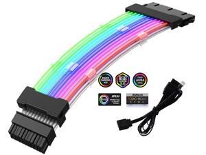 PANO-MOUNTS RGB PSU Cable ATX 24Pin Power Supply Extension Cable kits with 5V 3Pin ARGB Cable for Light Synchonization Black
