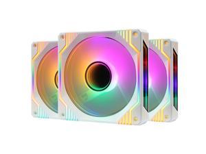 PANO-MOUNTS 120mm Single RGB LED Fan Infinity Mirror PC Computer Case Cooling Fan 1200RPM White 3-Pack