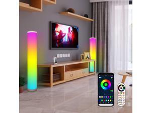 2 Pack Floor Lamp for Living Room, RGB Color Changing Gaming Corner Light, APP&Remote Control, Music Snyc, Dimmable LED Column Modern Floor Lamp for Bedroom, Living Room, Game Room, Party, Disco, Club