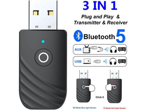 3-In-1 Bluetooth 5.0 Audio Transmitter And Receiver With 3.5mm Jack Support AUX And USB Stereo Wireless Music Adapter For TV Car