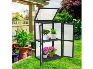 Wood Cold Frame GreenhouseWooden Framed Greenhouse Polycarbonate For Flower Planter Vegetable Grow,Indoor Outdoor Raised Planter Box Protection