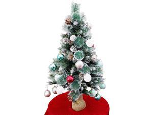 Prelit Artificial Mini Christmas Tree Includes Small LED Lights White Tipped Cones Glitter Branches Pine Cones and Burlap Bag Base Glittery Bristle Pine