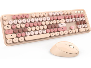 Wireless Keyboard and Mouse, KOOTOP Cute Keyboard and Mouse, 2.4G Wireless Keyboard with Retro Round Keycap for PC, Mac, Laptop,Computer Windows (Milk Tea)