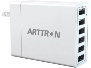 USB Wall Charger Arttron 40W 6-Port USB Wall Charger USB multiport Charger and Foldable Plug for iPhone 11/Xs/XS Max/XR/X/8/7/6/Plus iPad Pro/Air 2/Mini 3/Mini 4 Samsung S4/S5 and More(White)
