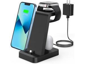 Charger Station for iPhone Multiple Devices  3 in 1 Fast Wireless Charging Dock Stand for Apple Watch Series 7 6 SE 5 4 3 2  Airpods iPhone 14 13 12 11 Pro X Max XS XR 8 7 Plus 6s 6 with Adapter