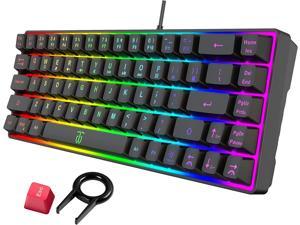 60 game keyboard rainbow backlit mini keyboard builtin steel plate membrane keyboard but super mechanical feeling is suitable for Windows PC game players 68 keys black rainbow