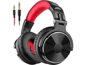 OneOdio Over Ear Headphone Wired Bass Headsets with 50mm Driver Foldable Lightweight Headphones with Shareport and Mic for Recording Monitoring Podcast Guitar PC TV  Red
