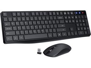 Wireless keyboard and mouse combination, PONVIT energy-saving ultra-thin fast 2.4GHz cordless full-size computer keyboard mute and 3 adjustable DPI USB mouse independent on/off switches, suitable for