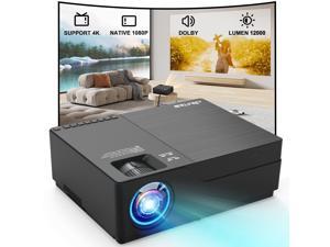 JIMTAB 2023 M18 Upgraded 12000 Lux Native 1080P Video HD Projector, Home Theater Projector Support AV, VGA, USB, HDMI, Compatible with Xbox, Laptop, iPhone, and Android for Academic Display