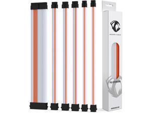 Sleeved PSU Extension Set - Power Supply Extensions - 1x 24 Pin/ 2X 8 Pin/ 2X 6 Pin/ 1x 4+4 Pin - with Combs - 30cm (White & Orange)