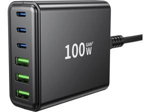 USB C Fast Charger 100W GaN Compact 6 Port USB C Charging Station Portable USB C Wall Charger Adapter 3 USB C and 3 QC USB A for All iPad iPhone 14 13 12 11 Pro Max Pixel Note Galaxy
