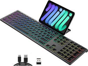rechargeable Bluetooth keyboard, 2.4G wireless backlight full-size keyboard - ultra-thin silent ergonomics with pull-out mobile phone/tablet stand, suitable for multi-device Windows, Mac, iOS,