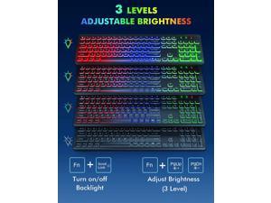 Wireless keyboard and mouse combination backlight, rechargeable and RGB luminous letters, full size, ergonomic tilt angle, sleep mode, 2.4GHz silent keyboard and mouse for Mac, Windows, laptop, PC -