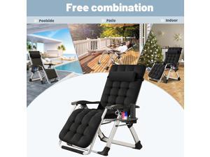 Begonia.K Zero Gravity Chair, Premium Lawn Recliner Folding Portable Chaise Lounge with Removable Cushion, Headrest and Cup Holder, Reclining Patio Lounger Chair for Indoor Outdoor Black