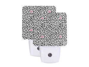 Leopard Cheetah Animal Print with Kiss Shape Lipstick Plug-in LED Night Light with Auto Sensor Dusk to Dawn Flat Nightlight Indoor Home Decor 2 Pack