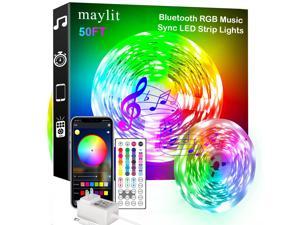 maylit 50FT Bluetooth LED Strip Lights with App Control Remote, 5050 RGB LED Lights for Bedroom, Ultra Long Music Sync Color Changing LED Light Strip for Room Party Home Decoration