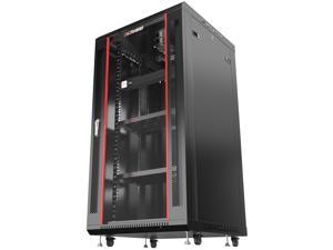 Server Rack – 27U - Wall Mount Rack - Locking Cabinet for Network - Electronics - Security - Audio - Video - AV Equipment - Data Rack - wheels / Power Strip / 2 X Shelves / Fan - 24-Inch Depth