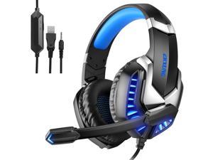XHN Gaming Headset with Mic for PC PS4 Surround Sound Stereo Gaming Headset with Mic and Deep Bass Surround Sound-Blue