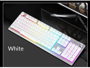 Gopa Langtu USB Wired Gaming Keyboard Mechanical Feel Game E-sports Film RGB Mixed Light 104 Keys Rainbow Led Keypad for Office Work Student School White