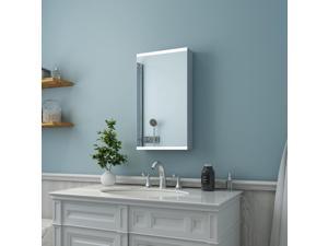 LED lighted bathroom mirror medicine cabinet, flexible assembly, 15''x26'', intelligent switch, IP44, aluminum body, casement door, surface mounting only (Hinge on the left side)