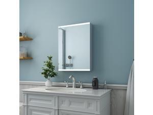 LED lighted bathroom mirror medicine cabinet, flexible assembly, 20''x26'', intelligent switch, IP44, aluminum body, casement door, surface mounting only (Hinge on the left side)