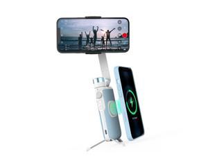 PowerVision Smartphone Gimbal S1 Stabilizer Explorer Kit, 3-Axis Phone Gimbal,Pocket Size, Smallest Smartphone Gimbal, Compatible with IOS and Android, Youtube &TikTok Video, Wireless Charger (Blue)