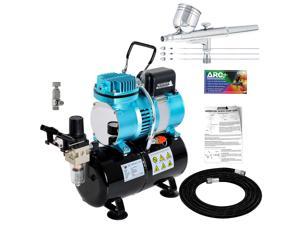 Master Airbrush Cool Runner II Dual Fan Air Tank Compressor System Kit with a Pro Set G222 Gravity Airbrush Kit with 3 Tips 0.2, 0.3 & 0.5 mm - Hose, Holder, How-to Guide - Hobby, Auto, Cake, Tattoo