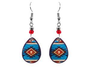 Southwest Pattern Graphic Teardrop Dangle Earrings - Womens Fashion Handmade Jewelry Tribal Accessories