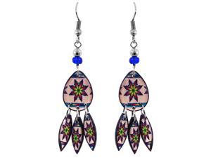 Southwest Pattern Graphic Teardrop Long Dangle Earrings - Womens Fashion Handmade Jewelry Tribal Accessories