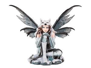 FC Design 18" W White Fairy Sitting with Wolf Cap Statue Fantasy Decoration Figurine