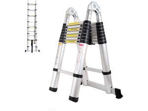 Non - Slip 16.5ft Folding Ladder Aluminum Telescopic Extension Steps | Slow Down Design Multi-Purpose Ladder | Outdoor Working Household Use 330lb Capacity
