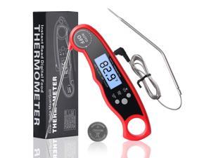 Instant Read Meat Thermometer for Cooking,Grilling,Frying, Kitchen, Indoor Outdoor, Digital Big LCD,Alarm, Backlight, Oven Safe, 2 Probes - Red