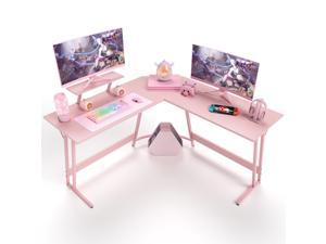 Homall L Shaped Gaming Desk 51 Inch Computer Corner Desk PC Gaming Desk Table with Large Monitor Riser Stand for Home Office Sturdy Writing Workstation (Pink)