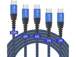 USB C Cable Milzo 5 Pack(10/6/6/3/3FT) USB A to USB C 3A Fast Charging Nylon Braided Type C Cable Compatible with Samsung Galaxy S20 S10 S9 S8 Plus Note 20 10 9 8s A9 LG Moto and Other USB C Charger