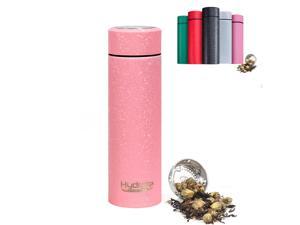 Hydrate Factory Ice Crack Insulated Water Bottle / Tea Flask / Coffee Mug with Tea Coffee Fruit Stainless Steel Bottle Infuser Ideal for Yoga Gym Work School (Pink) - 17oz Ice-crack Pink