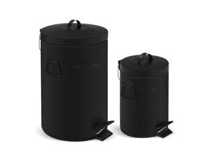 Innovaze 3.2 Gallon and 0.8 Gallon Old Time Black Step-On Wastebaskets with Lids