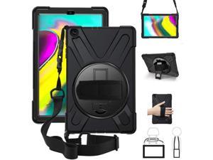 Galaxy Tab A 10.1 Case 2019 SM-T510/T515/T517 Case, Heavy Duty Full Protection Rugged Shockproof Case with 360 Roating Stand/Hand Strap/Shoulder Strap, for Samsung Tab a Case 10.1 inch 2019, Black