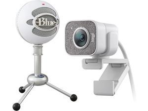 Logitech for Creators StreamCam Premium Webcam, Full HD 1080p 60 fps, Premium Glass Lens, Smart Auto-Focus, White and Blue Snowball USB Microphone  Textured White