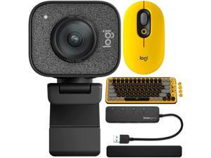 Logitech StreamCam Plus Webcam with Tripod (Graphite) with Mechanical Keyboard, Palm Rest and USB 3.0 Hub Bundle (4 Items)