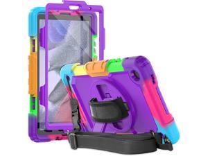 Case for Samsung Tab A7 Lite 2021 87 inch SMT220T225T227 with Screen Protector  ThreeLayer Full Body Silicone Protective Cover WHandle Hand Strap for Galaxy Tab A7 Lite  Purple
